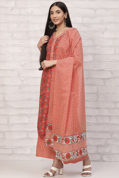 Orange Straight Printed Suit Set image number 5