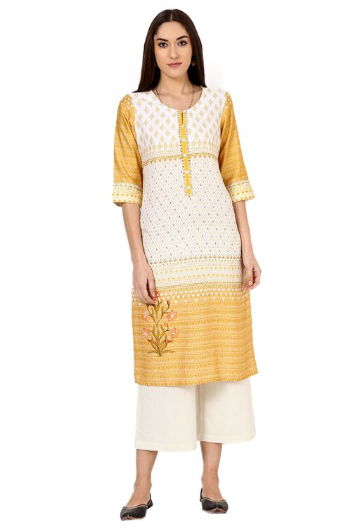 Yellow Straight Viscose Rayon Kurta image number 0