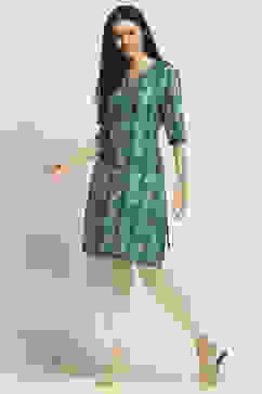 Teal Blue Printed Straight Kurta image number 2