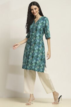 Teal Viscose Rayon Printed Straight Kurta image number 2