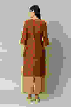 Orange LIVA Straight Printed Kurta image number 4