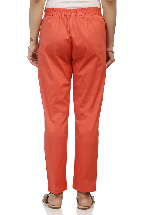 Peach Poly Lycra Slim Pants image number 3