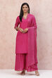 Magenta Viscose Straight Suit Set image number 1
