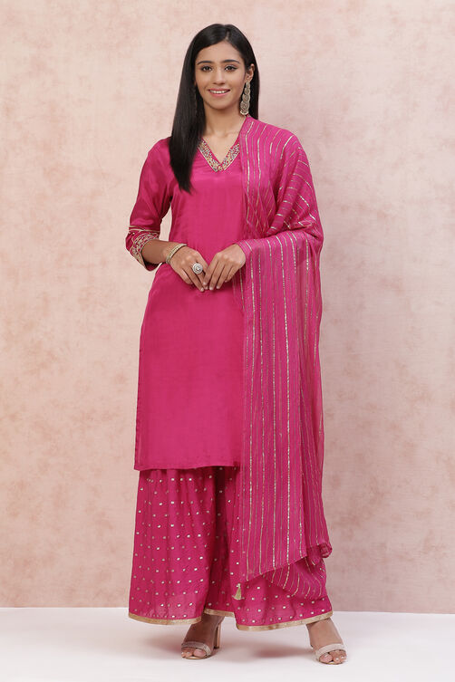 Magenta Viscose Straight Suit Set image number 1