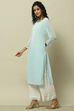 Blue Poly Georgette Embroidered Straight Kurta image number 2