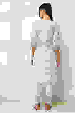 White and Blue Cotton Printed Straight Kurta image number 3