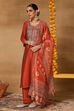 Rust Viscose Blend Straight Solid Suit Set image number 4