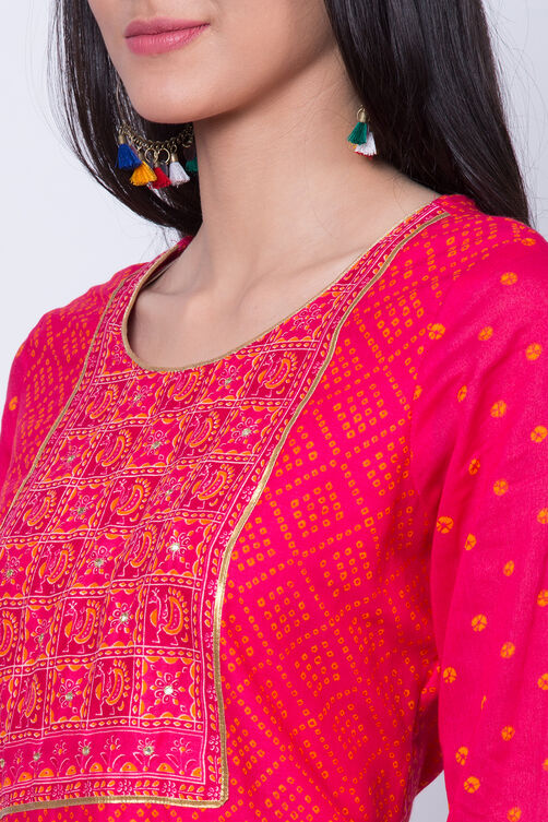 Pink Cotton Straight Kurta image number 1