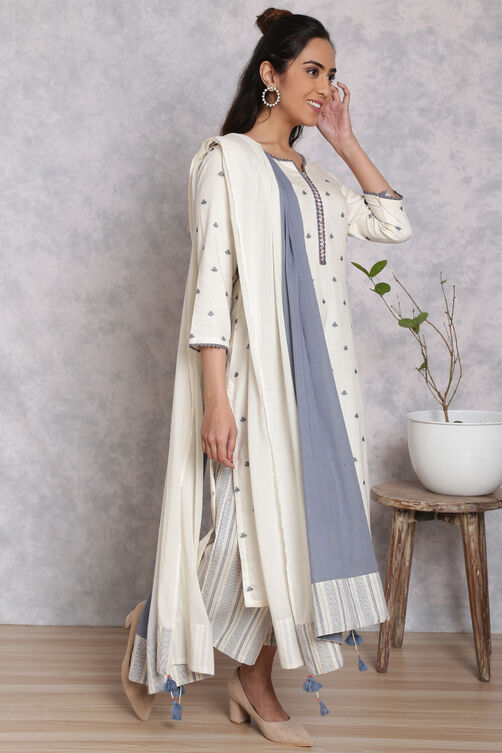 Ecru Cotton Straight Suit Set image number 2