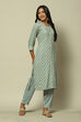 Blue Cotton Blend Straight Printed Kurta Palazzo Suit Set image number 5