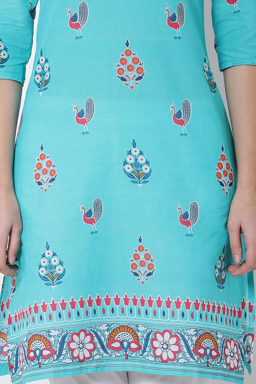 Mint Green Cotton Straight Kurta image number 1