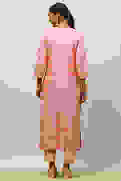 Pink Printed Straight Kurta image number 3