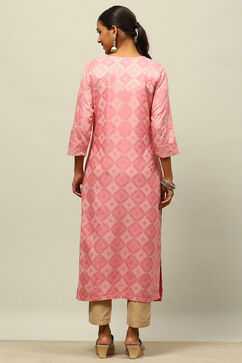 Pink Rayon Printed Straight Kurta image number 3