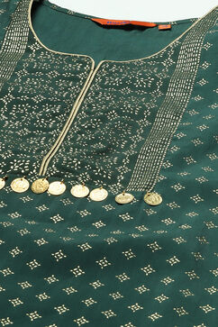 Green LIVA Straight Kurta image number 1