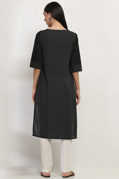 Black Cotton Straight Kurta image number 3