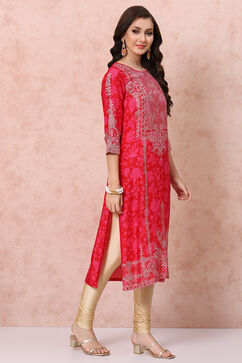 Pink LIVA Straight Kurta image number 3