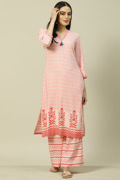 Pink LIVA Woven Straight Kurta Suit Set image number 6