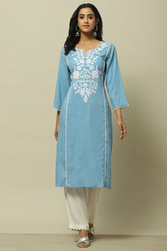 Ice Blue Rayon Slub Straight Kurta image number 0