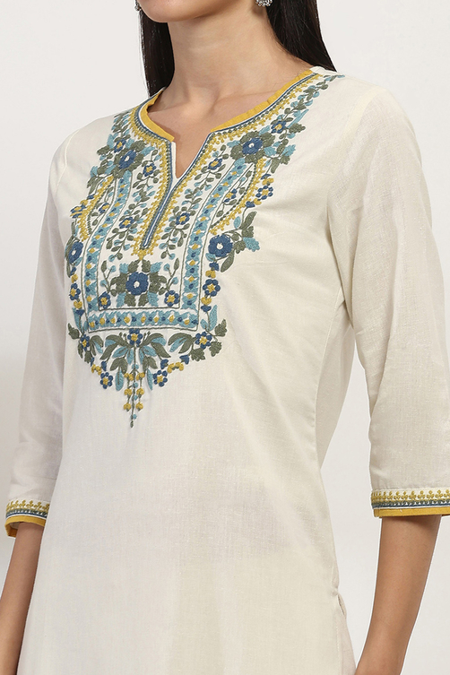 Navy Blue Cotton Blend Straight Kurta Set image number 0