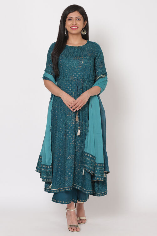 Green Viscose Rayon A Line Kurta image number 5