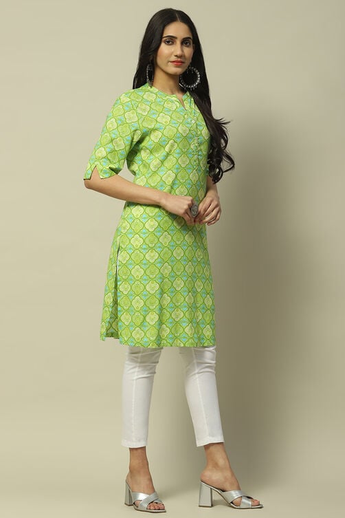 Green Rayon Staight Kurta image number 4