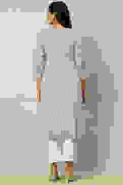 Grey Viscose Blend Striped Straight Kurta image number 3