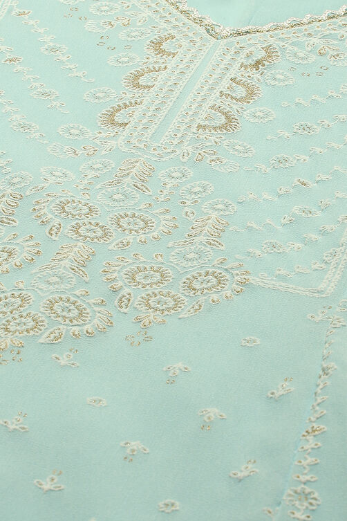 Blue Poly Georgette Embroidered Straight Kurta image number 1