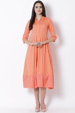 Orange Cotton Kalidar Dress image number 0