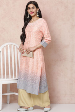 Peach LIVA Straight Kurta image number 5