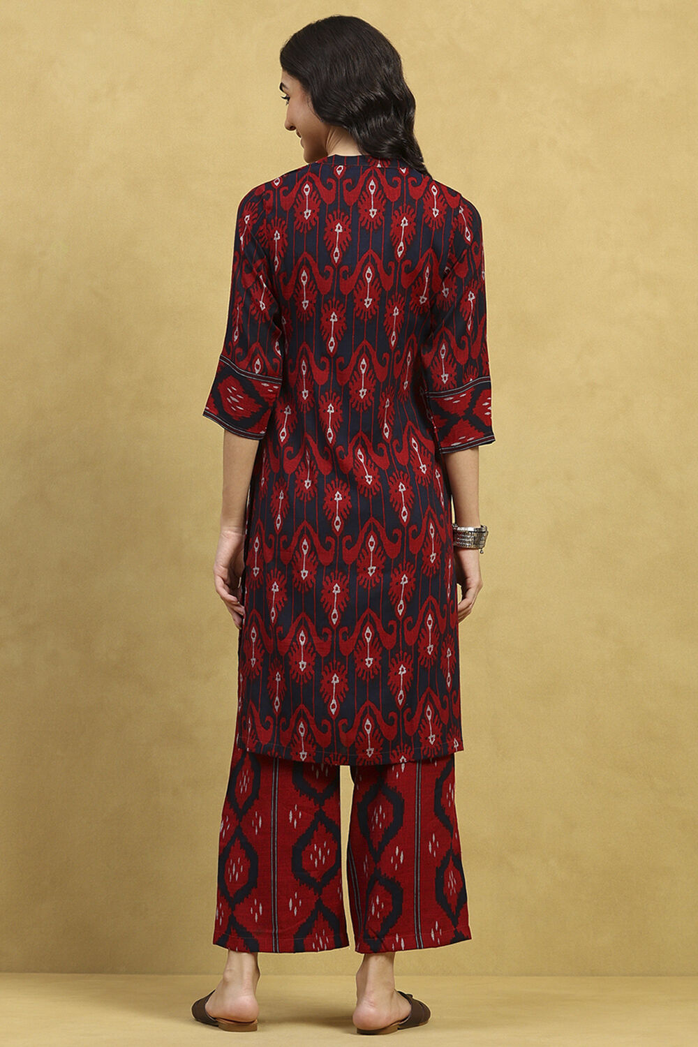 Red Viscose Blend Printed Gathered Kurta Palazzo Set image number 4