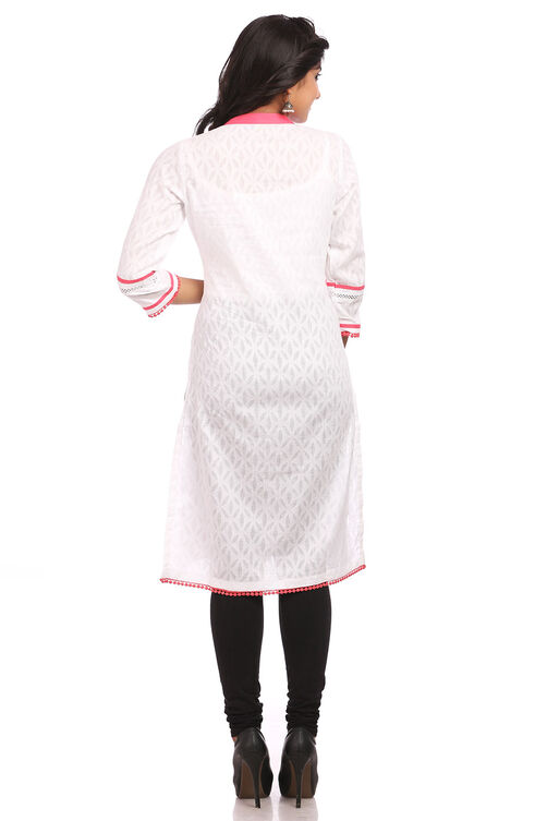 White Straight Cotton Kurta image number 1