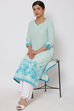 Turquoise Cotton Straight Kurta image number 2