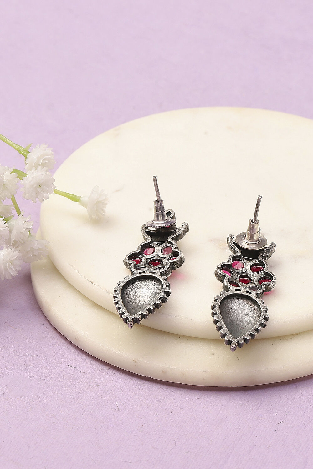 Antique Rose Oxidised Alloy Earrings image number 2