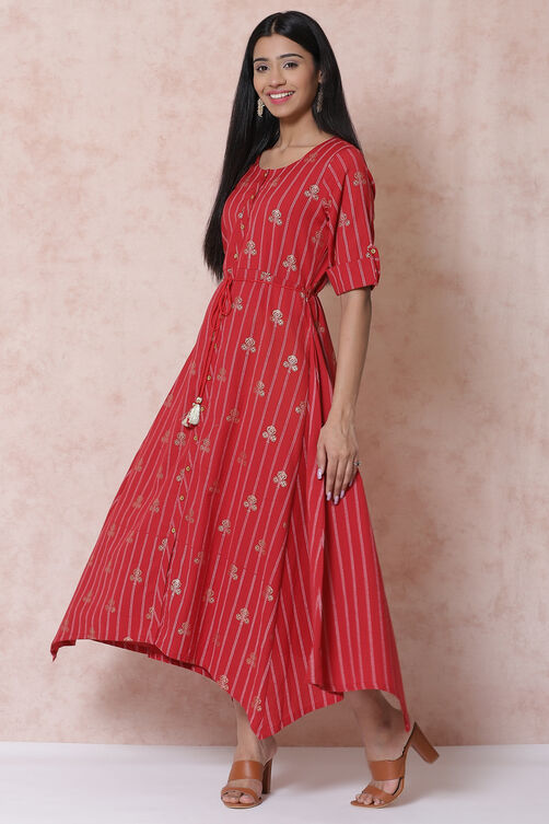 Red Cotton Flax Asymmetric Dress image number 2