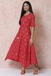 Red Cotton Flax Asymmetric Dress image number 2