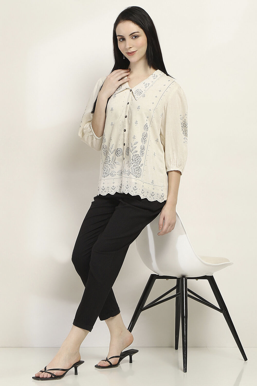 White Printed Straight Shirt-Style Indie Top image number 0