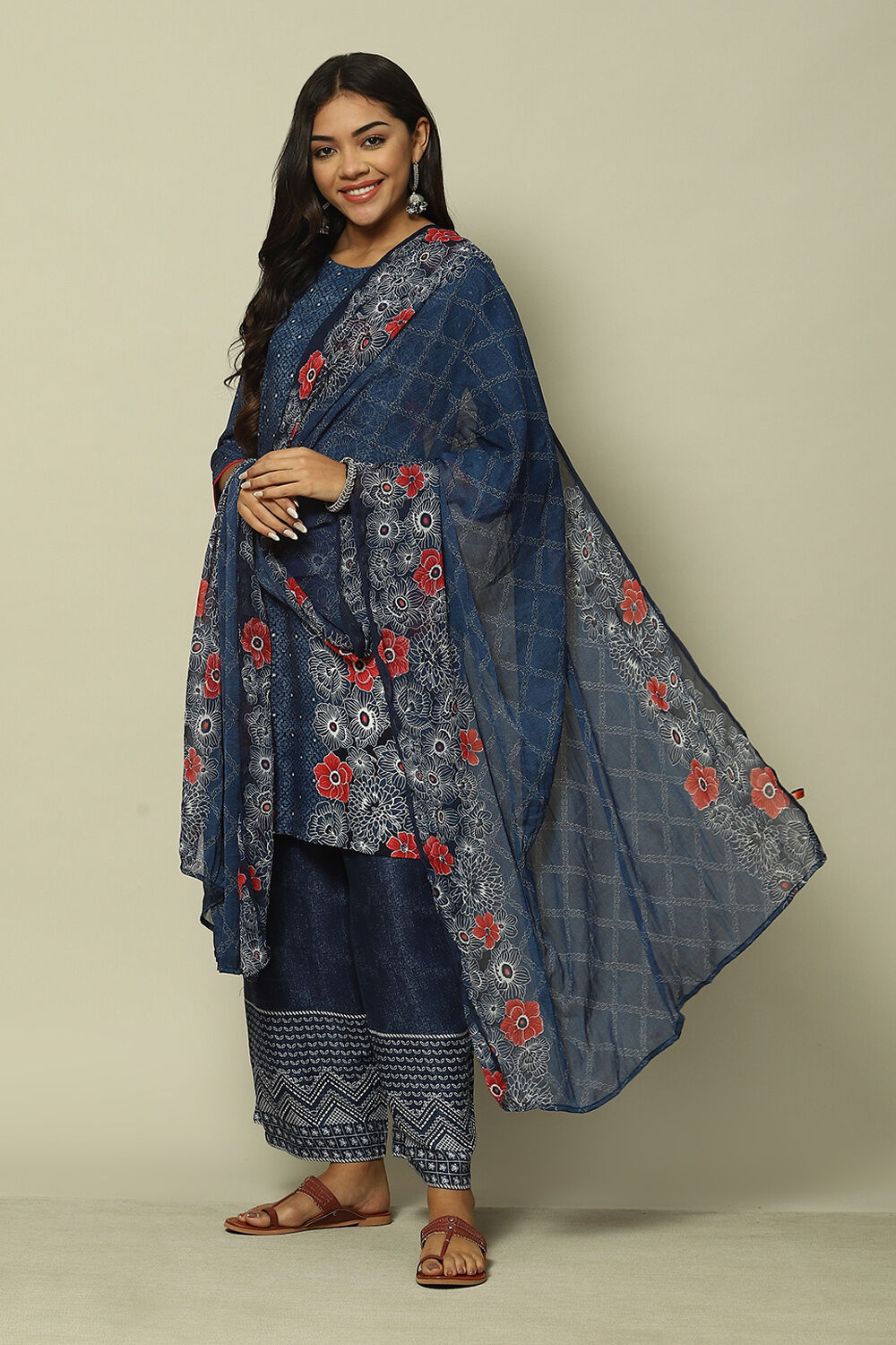 Indigo Blue LIVA Straight Printed Kurta image number 5