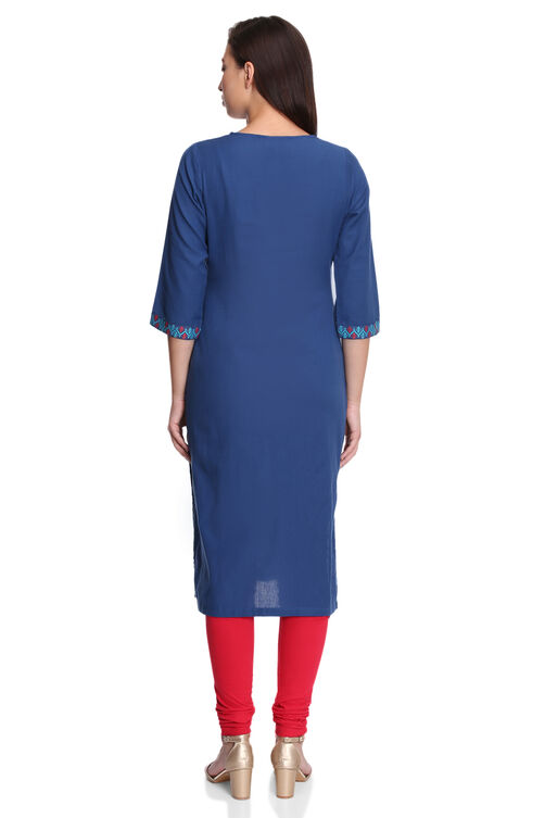 Dark Blue Straight Cotton Kurta image number 5