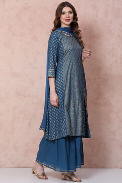 Petrol Blue LIVA A Line Suit Set image number 6
