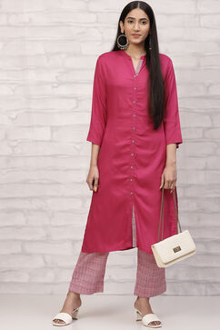 Fuschia Straight Printed Suit Set image number 5