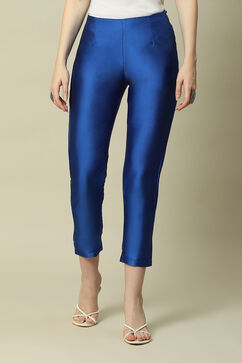 Coblt Blue Polyester Slim Solid Pants image number 5