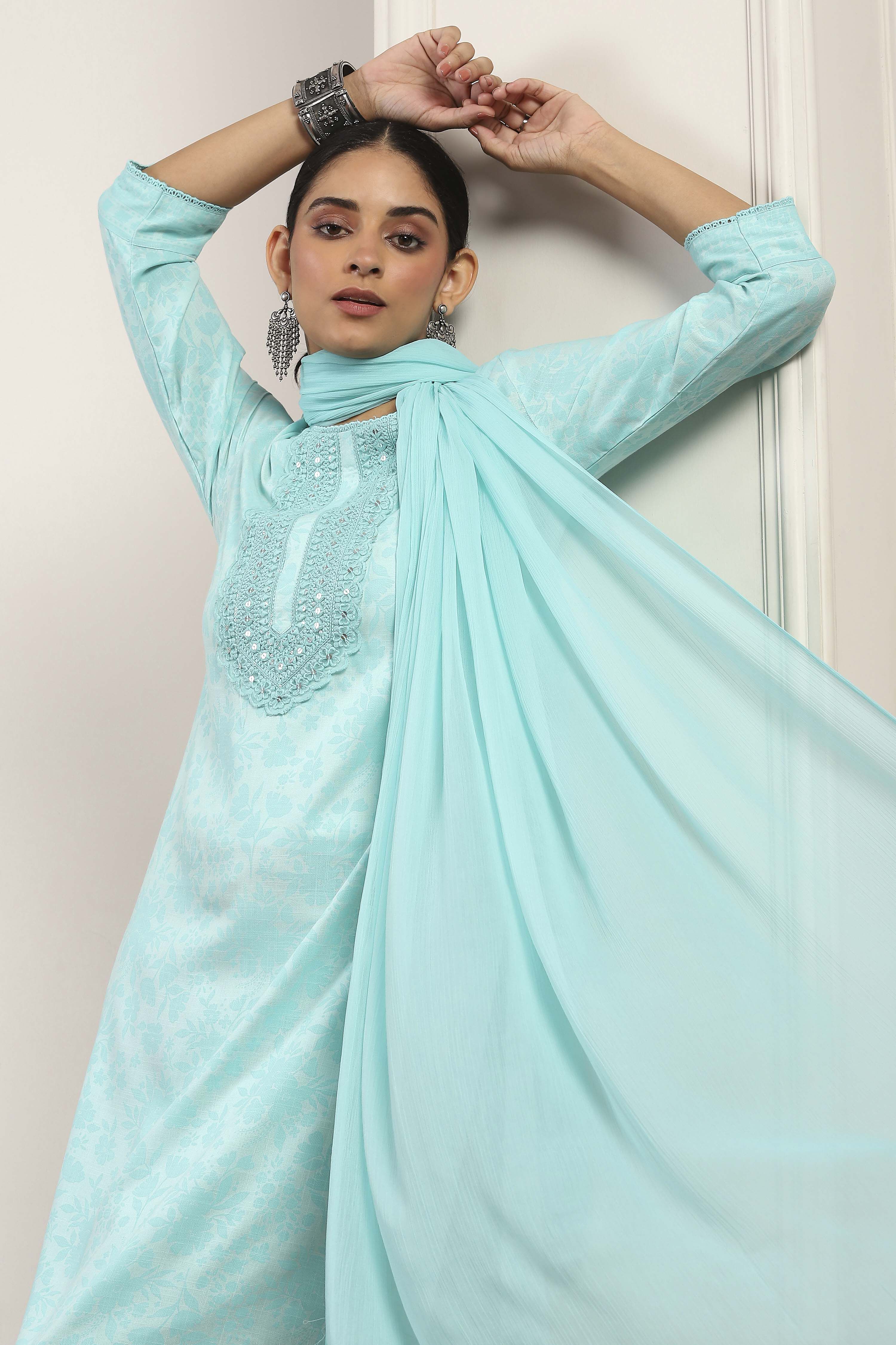 Blue Rayon Straight Suit Sets image number 7