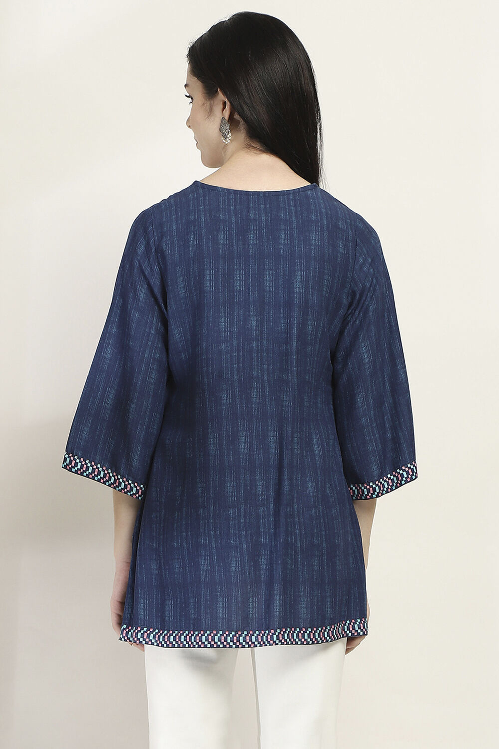 Navy Viscose Rayon Straight Kurti image number 3