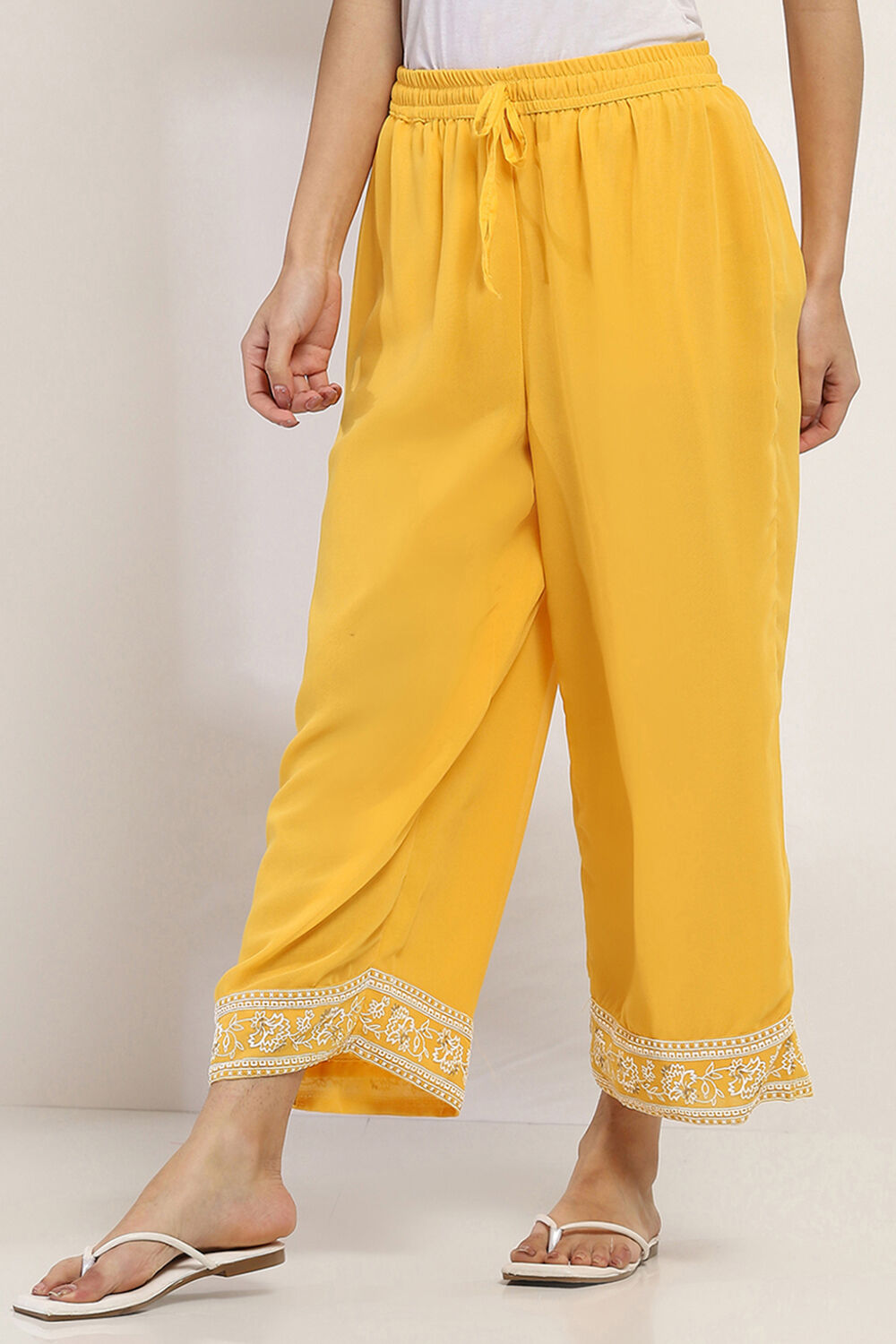 Mustard Yellow Solid Straight Palazzos image number 2