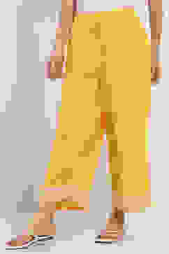 Mustard Yellow Solid Straight Palazzos image number 2