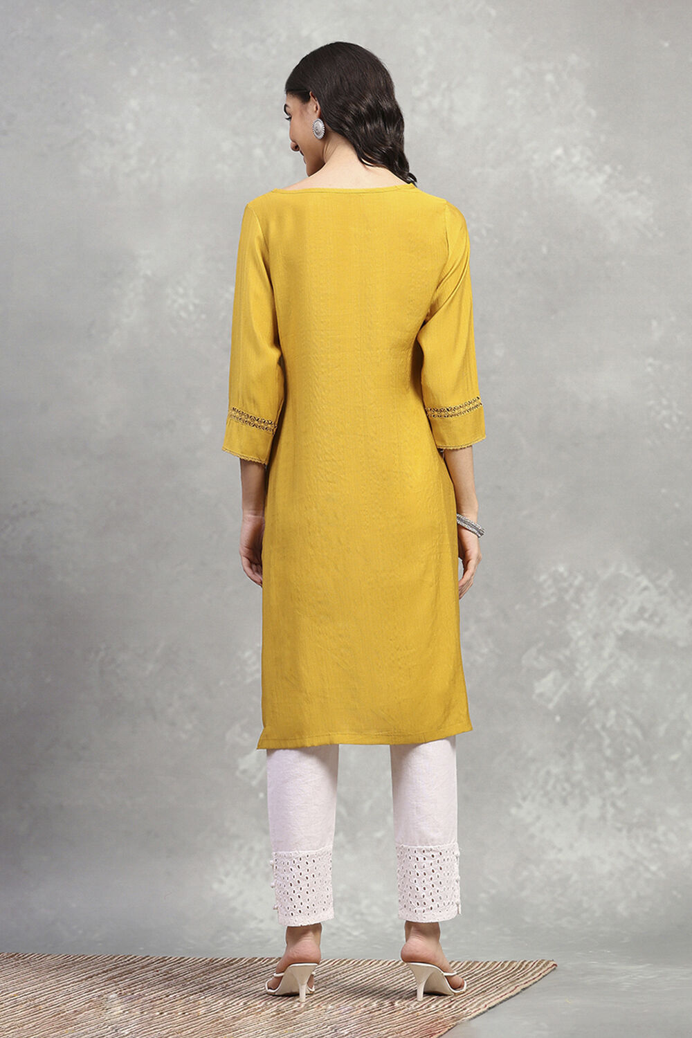 Blue Solid Straight Kurta image number 3