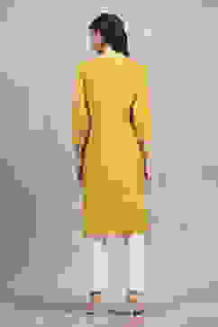 Yellow Solid Straight Kurta image number 3