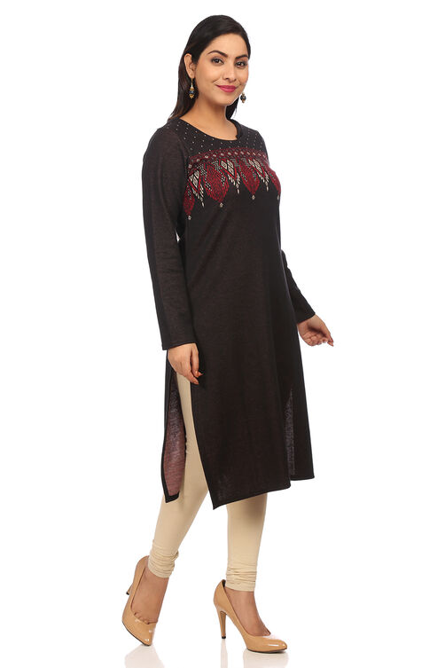 Mustard Poly Cotton Straight Kurta image number 2