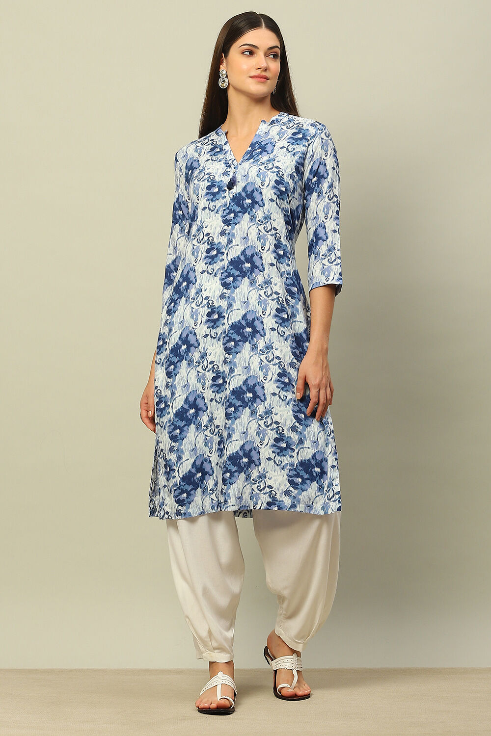 Blue Rayon Printed Straight Kurta image number 0