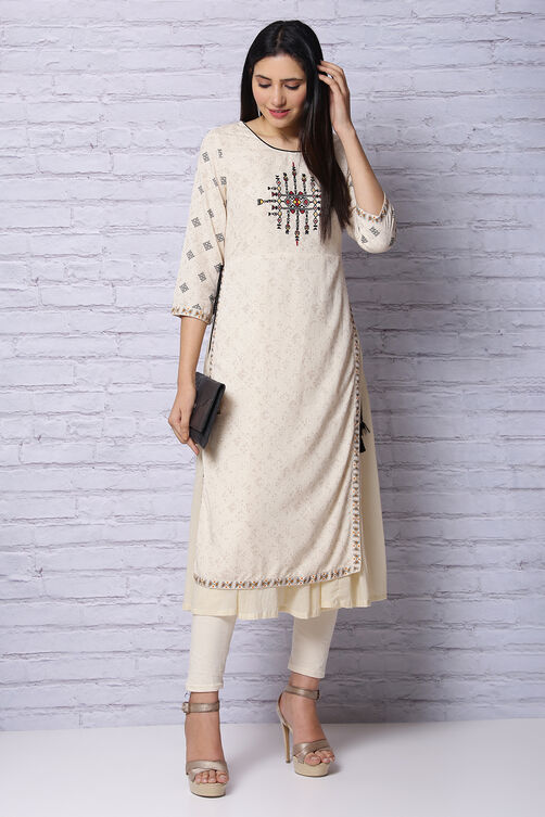 Off White Viscose Cotton Kurta image number 0